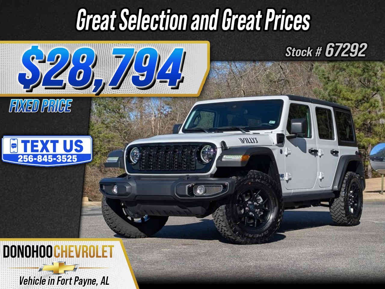 2025 Jeep Wrangler 4xe Willys in White — front three-quarter view