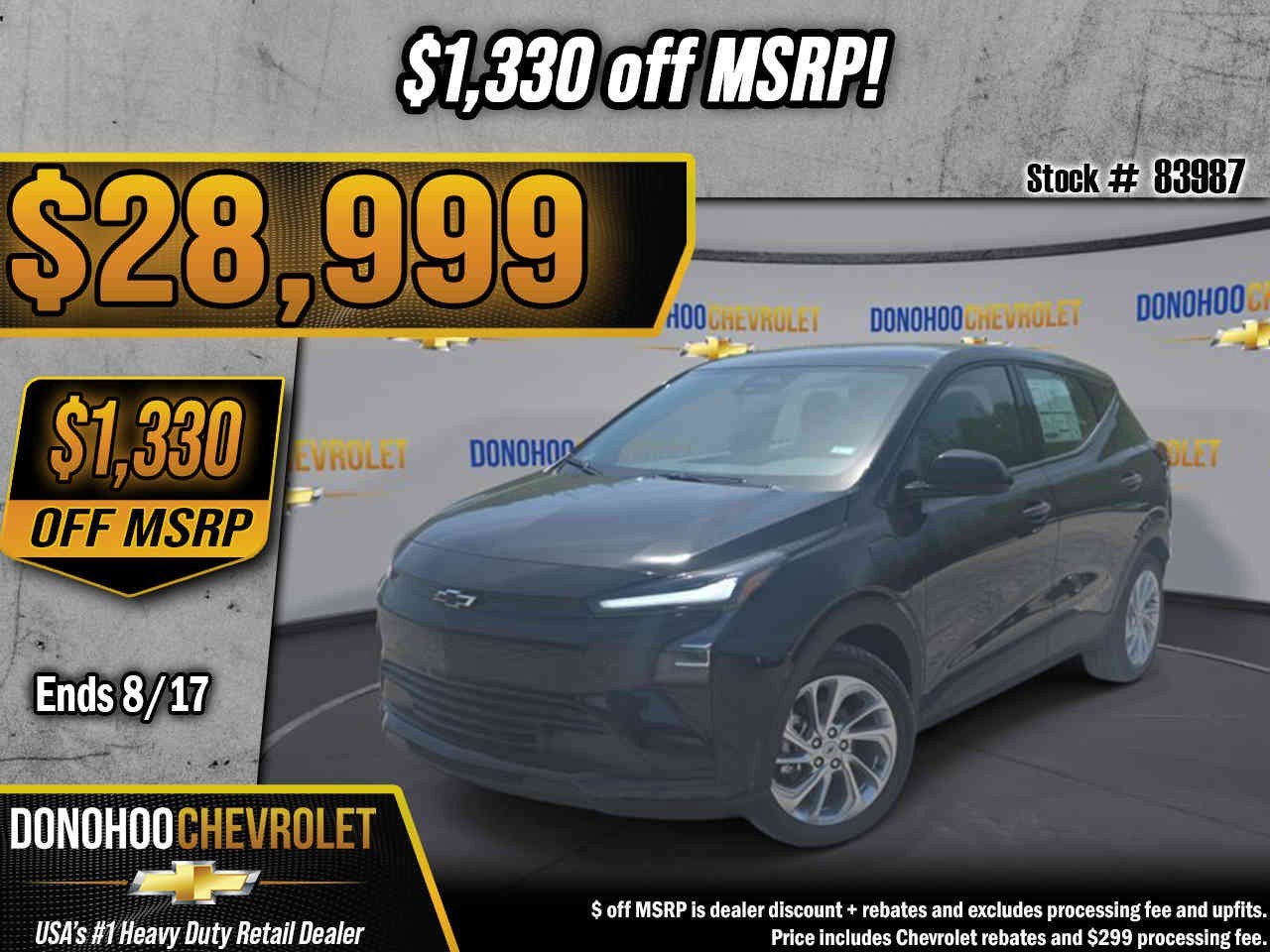 2027 Chevrolet Bolt LT in Mosaic Black Metallic — front three-quarter view