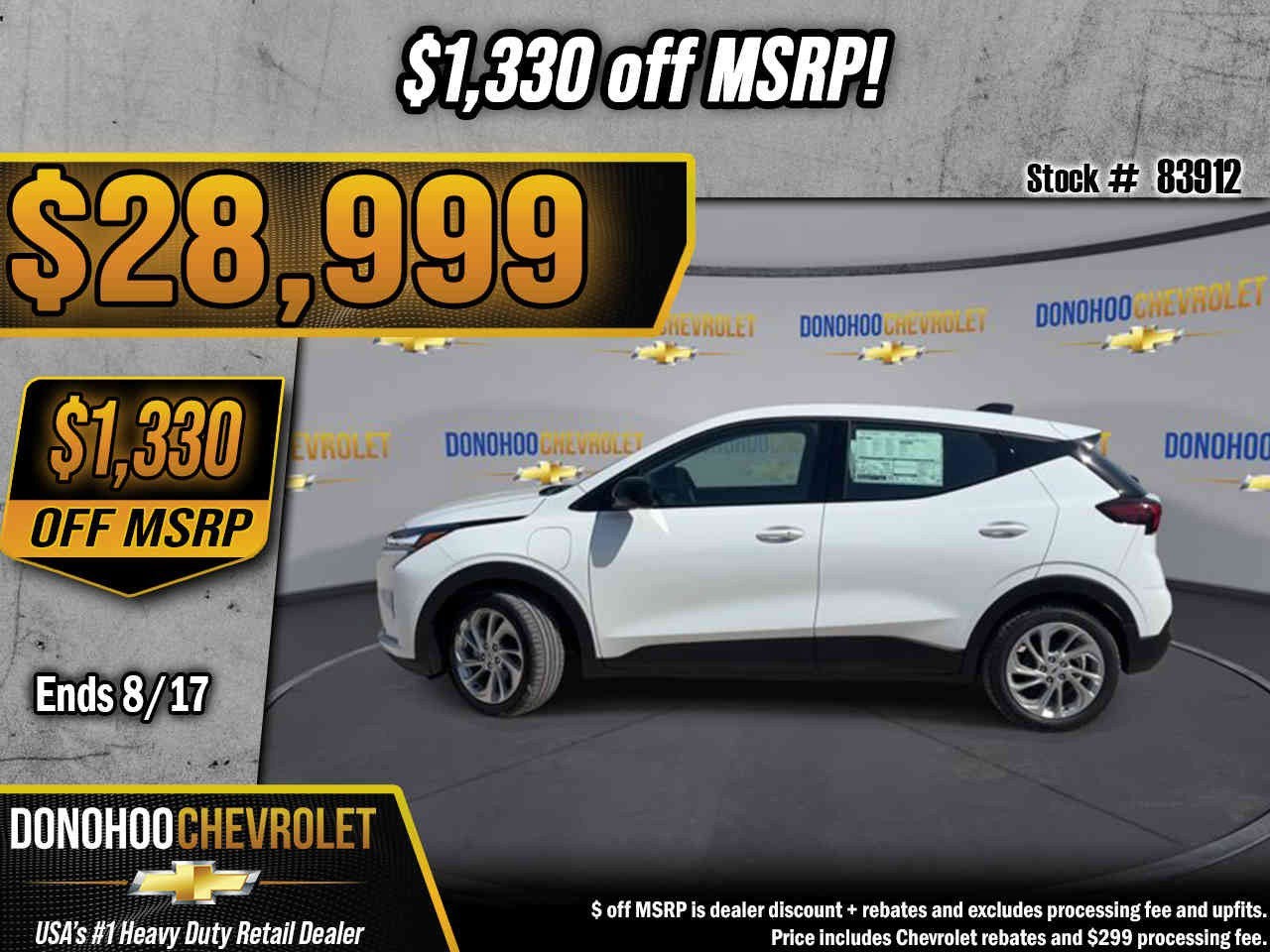 2027 Chevrolet Bolt LT in Summit White — front three-quarter view