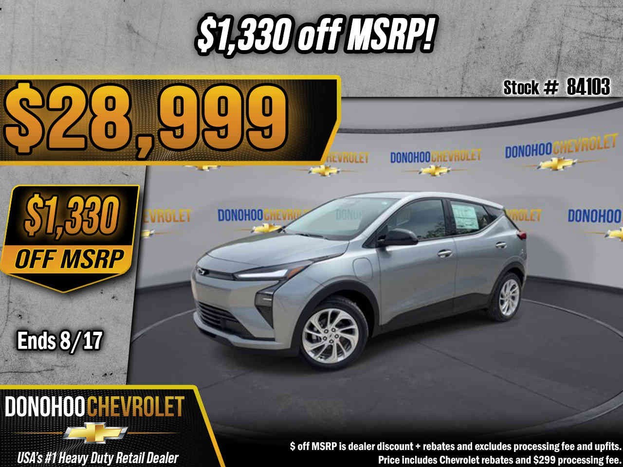2027 Chevrolet Bolt LT in Sterling Grey Metallic — front three-quarter view