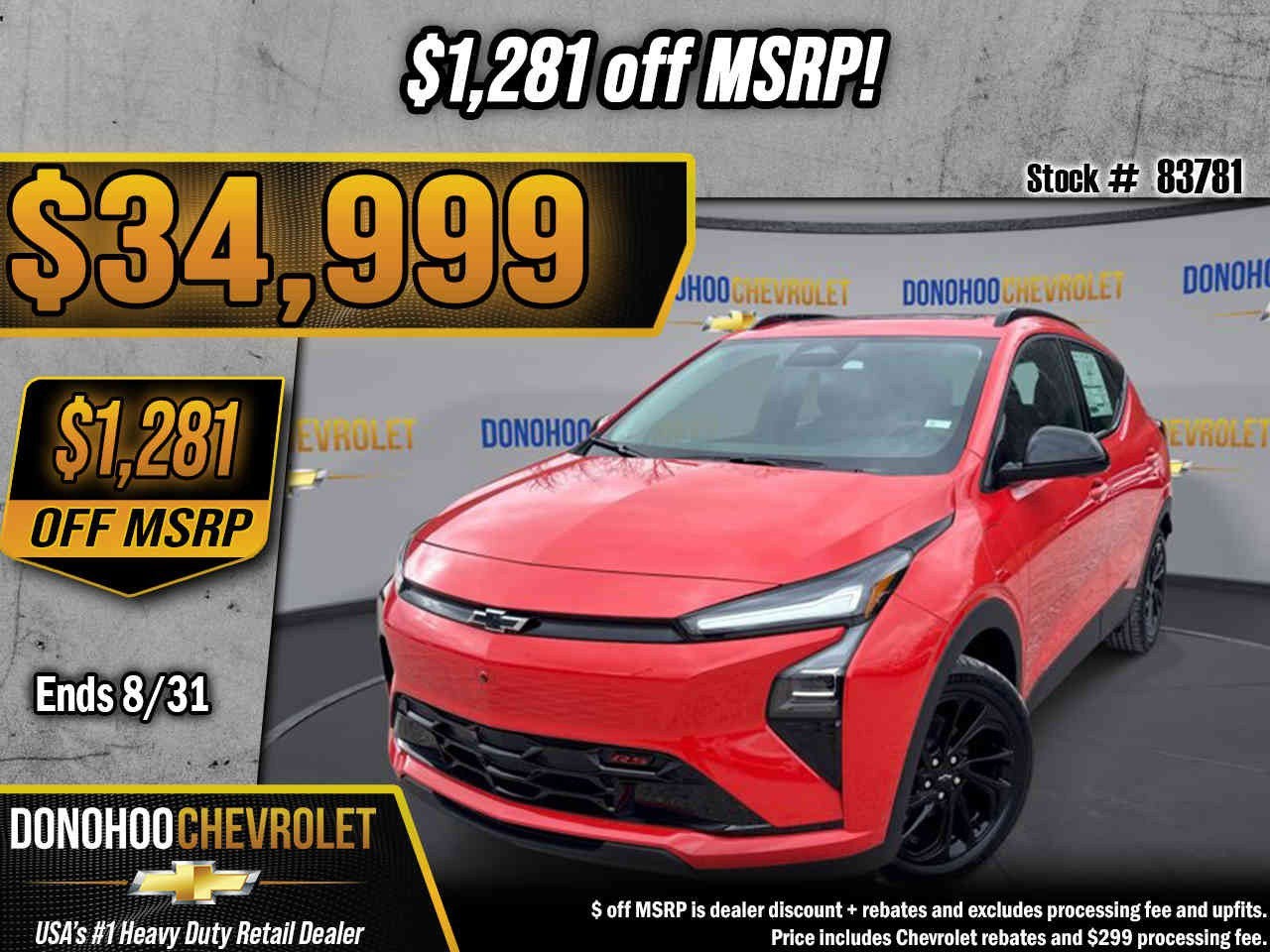 2027 Chevrolet Bolt RS in Habanero Orange — front three-quarter view