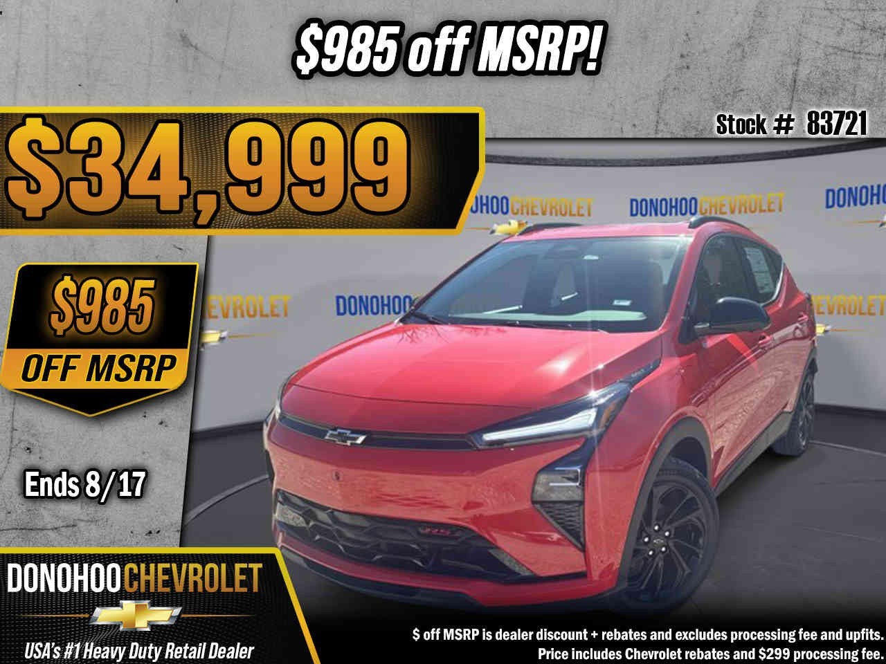 2027 Chevrolet Bolt RS in Habanero Orange — front three-quarter view
