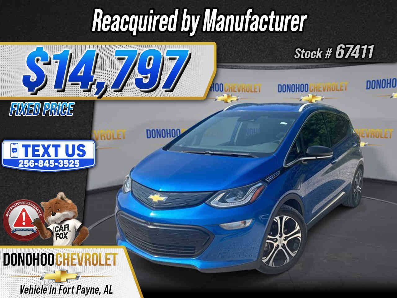 2020 Chevrolet Bolt EV Premier in Kinetic Blue Metallic — front three-quarter view