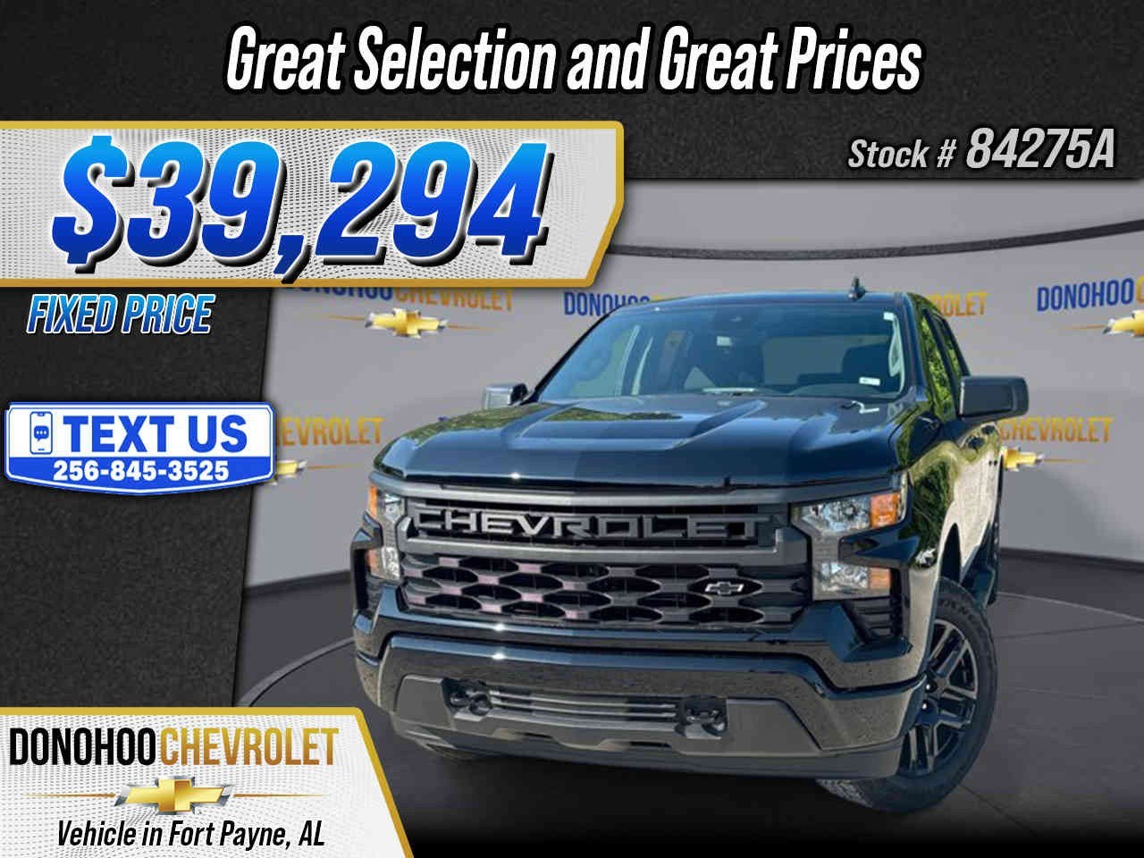 2026 Chevrolet Silverado 1500 Custom in Black — front three-quarter view