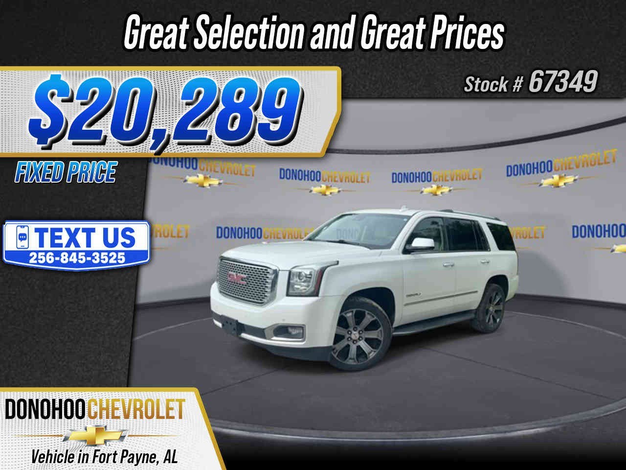 2016 GMC Yukon Denali in White Frost Tricoat — front three-quarter view