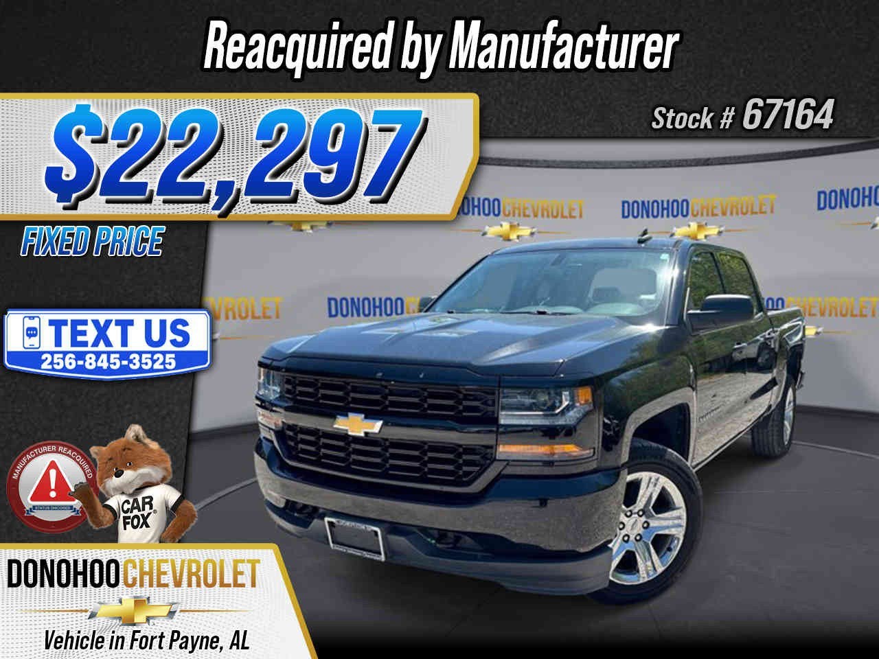 2018 Chevrolet Silverado 1500 Custom in Black — front three-quarter view