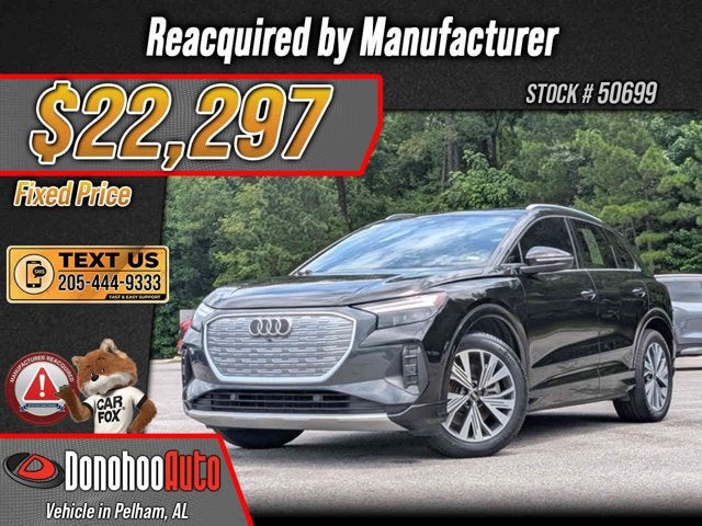 2023 Audi Q4 e-tron Premium Plus in Mythos Black Metallic — front three-quarter view