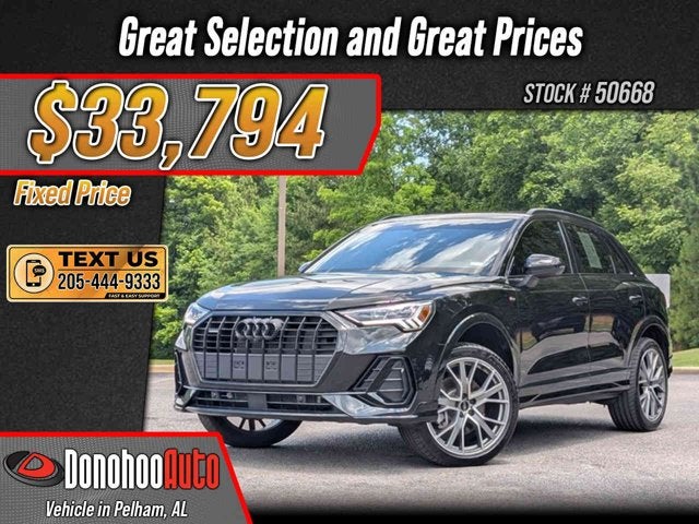 2025 Audi Q3 S line Premium Plus in Mythos Black Metallic — front three-quarter view